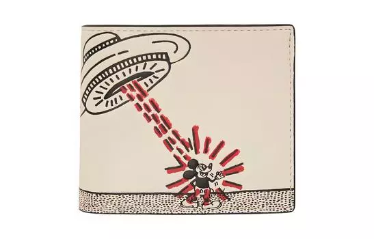 COACH Кошелек-купюрница с принтом Микки Мауса, созданный в сотрудничестве с Disney X Keith Disney, кожаный, женский, красный, многоцветный