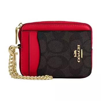 COACH Кошелек Leather Card Holder Mini Women's Walnut Wood Bold Red