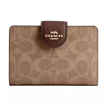 COACH Кошелек SignatureCanvas из высококачественной кожи, женский, среднего размера, бежево-коричневого цвета