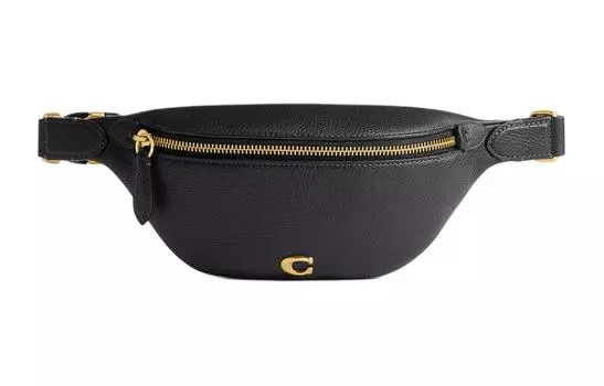 COACH Кожаная поясная сумка большого размера для женщин, черная