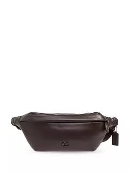 Coach кожаная поясная сумка с логотипом, коричневый