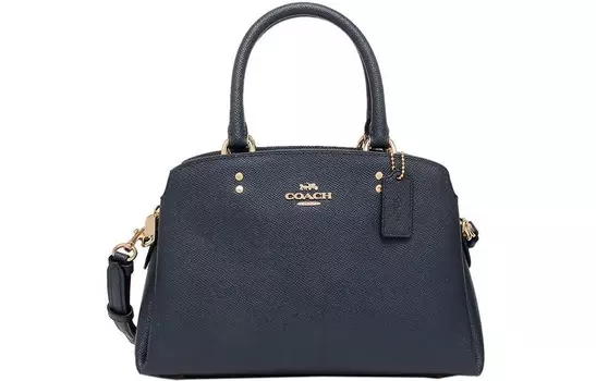 COACH Кожаная сумка-портфель через плечо на одно плечо, небольшого размера, женская, темно-синего цвета