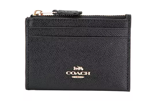 COACH Кожаный держатель документов, ключницы, мини-держатели для карт, черный, женский