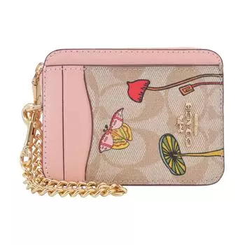 COACH Кожаный футляр для карт, монетницы, держатели карт, женский, цвет хаки-розовый