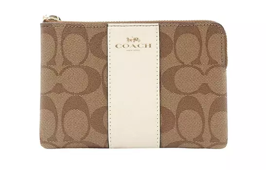 COACH Кожаный клатч-кошелек для монет, женский, цвет хаки, белый, маленький размер