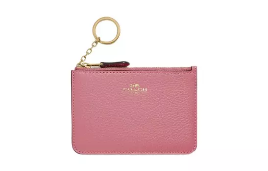 COACH Кожаный кошелек для ключей, женский, розовый
