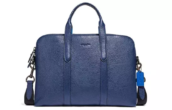COACH Кожаный портфель, сумка для ноутбука, сумка через плечо, большой размер, мужская, синяя