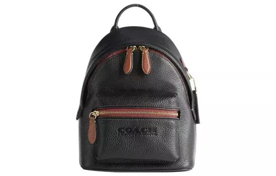COACH Кожаный рюкзак Charter, маленький, унисекс, коричневый и черный