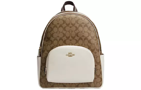 COACH Кожаный рюкзак-туба с пэчворком и ПВХ, женский, белый и коричневый, с монограммой