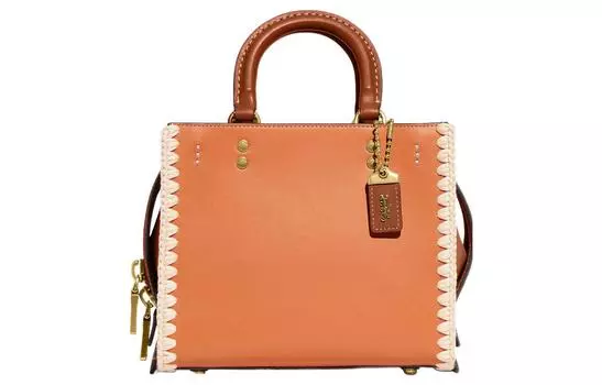 COACH Маленькая квадратная сумка Rogue из коровьей кожи, сумка через плечо, обычная женская, оранжевого цвета