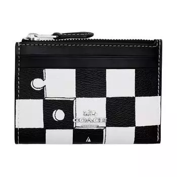 COACH Мини-держатель для документов из гладкой кожи с покрытием, напечатанный на холсте, женский, черный, белый