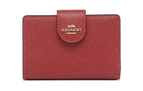 COACH Мини-держатель для карт из кожи с угловой молнией, женский, цвет «маково-красный»