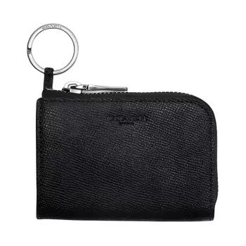 COACH Мини-держатель для карт из кожи Cross Grain, черный, женский