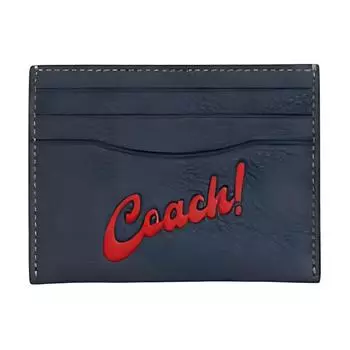 COACH Мини-держатель для карт из шагреневой кожи, женский, джинсовый, синий и красный