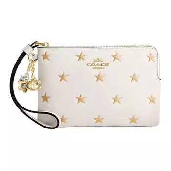 COACH Мини-клатч из коровьей кожи с угловой молнией, женский, мелово-белый, смешанных цветов