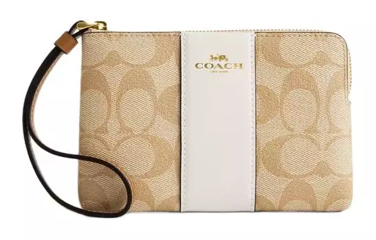 COACH Мини-клатч из парусины с угловой молнией, женский, светло-хаки