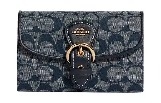 COACH Мини-кошелек для монет из смеси льна и кожи, женский, джинсовый, синий