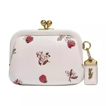 COACH Мини-кошелек для монет Kisslock из нежной телячьей кожи, белый