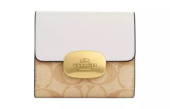 COACH Мини-кошелек Eliza Coated Canvas Wallet Mini для женщин, цвет светло-хаки