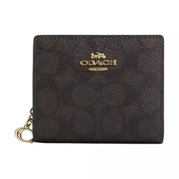 COACH Мини-кошелек из холщовой ткани с покрытием, женский, ореховый и черный