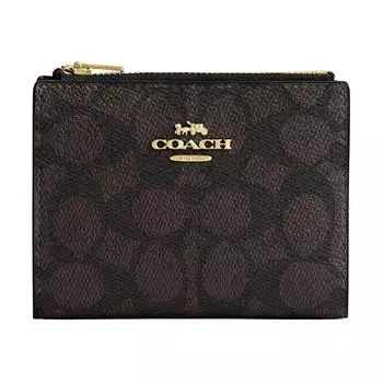 COACH Мини-кошелек из холщовой ткани с покрытием, цвет бежевый
