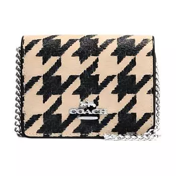 COACH Мини-кошелек из холста с кожаной сумкой, женский, цвет молочный чай и черный