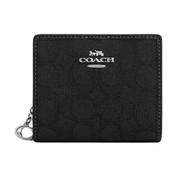 COACH Мини-кошелек Snap Wallet Iconic Jacquard с лоскутным принтом из коровьей кожи, женский, серебристый и черный