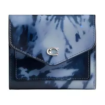 COACH Мини-кошелек Wyn из гладкой кожи, женский, светло-серый, античный никель, цвет "ночной морской волны"