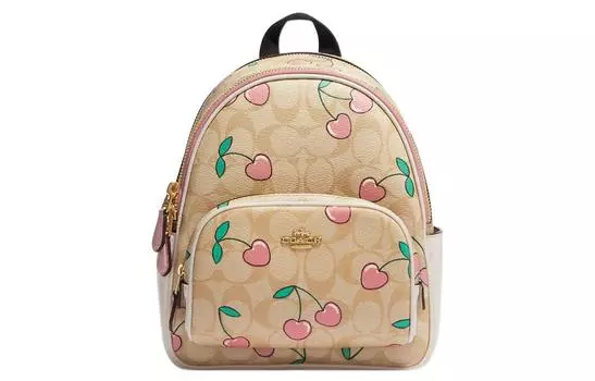 COACH Мини-рюкзак Court Canvas с кожаным ремешком цвета хаки для женщин