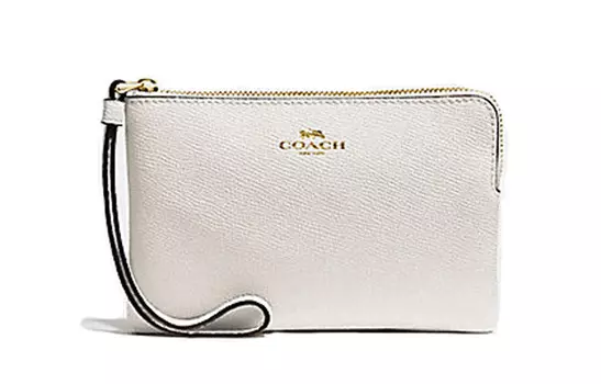 COACH Мини-сумка для монет из кожи с застежкой-молнией на запястье, женская, белая