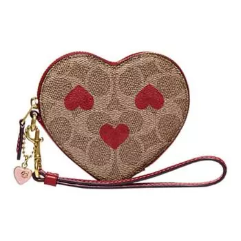 COACH Мини-сумка-клатч из искусственной кожи в форме сердца, женская, коричневая