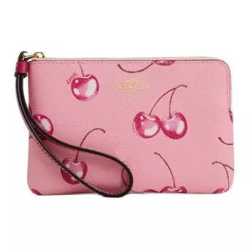 COACH Мини-сумка-клатч из переработанной кожи и холста с угловой молнией, женская, с цветочным принтом, розового и ярко-фиолетового цветов