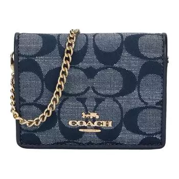 COACH Мини-сумка-клатч из шамбре с гладкой кожей, через плечо, джинсовая ткань, цвет синий