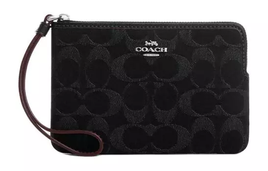 COACH Миниатюрный женский клатч Iconic Denim из гладкой кожи с угловой молнией, серебристый и черный