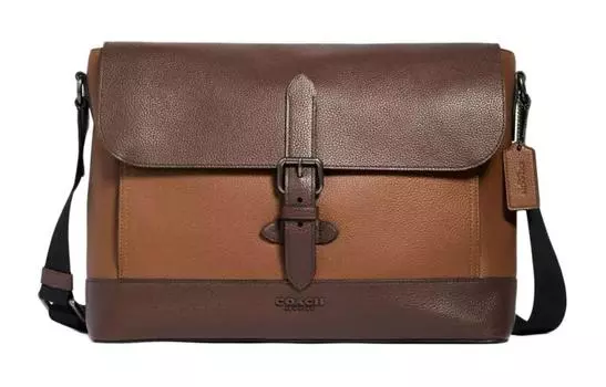 COACH Мужская кожаная сумка-мессенджер Hudson, портфель, сумка через плечо, сумка-туба, коричневая, разноцветная
