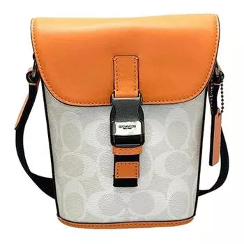 COACH Мужская мини-сумка через плечо из парусины с кожаной наплечной сумкой цвета меловой белый и карамельно-оранжевый