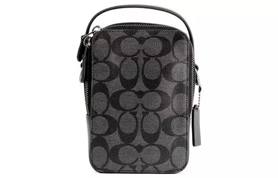 COACH Мужская сумка Trumpets из холста с кожаным чехлом для мобильного телефона, сумка через плечо, черная