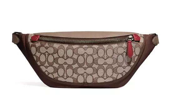 COACH Мужская сумка-туба League Canvas с кожаной поясной сумкой, цвет дуб/клен, коричневый, красный
