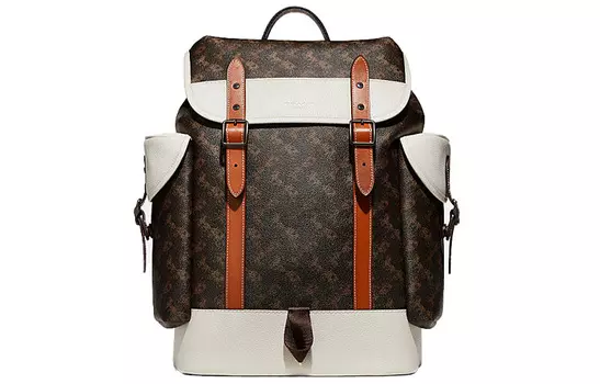 COACH Мужские холщовые рюкзаки-тубы Hitch Coated с кожаным покрытием, белые и темно-коричневые