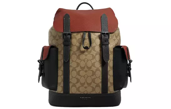 COACH Мужские холщовые тубы Hudson с кожаным рюкзаком цвета хаки и черного цвета