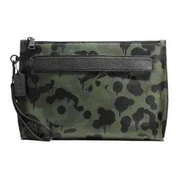 COACH Мужской клатч из зернистой кожи, цвет армейский зеленый