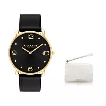 COACH Наручные часы ELLIOT Collection с кварцевым механизмом, ремешком из коровьей кожи, 36 мм, черный циферблат, женские часы
