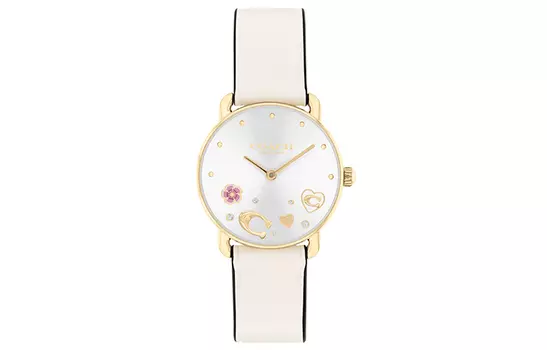 COACH Наручные часы ELLIOT Collection с кварцевым механизмом, кожаным ремешком, 28 мм, белый циферблат, женские часы 14504305