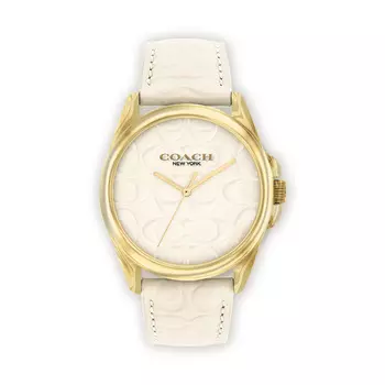 COACH Наручные часы GREYSON с кварцевым механизмом, ремешком из натуральной кожи, 36 мм, белый циферблат, женские часы