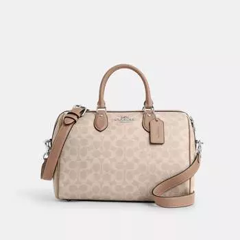 Coach Outlet Rowan Большая сумка-портфель из фирменной ткани, серебряный/песочный/серо-коричневый