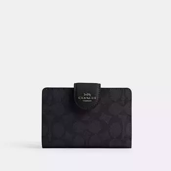 Coach Outlet Средний угловой кошелек с застежкой-молнией из фирменной ткани, бронзовый/угольный/черный