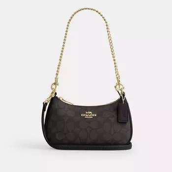 Coach Outlet Teri Mini сумка через плечо Bag из фирменной ткани, цвет gold/walnut/black