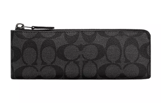 COACH Пенал из холста с кожаным кошельком для монет, клатч, маленький, унисекс, черно-серый