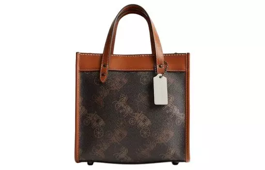 COACH Полевая парусиновая сумка с кожаной сумкой-шоппером, сумка-тоут, женская сумка на плечо, коричневого цвета, небольшого размера