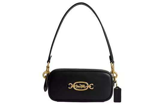 COACH Портативная кожаная сумка через плечо, женская, черного цвета, небольшого размера